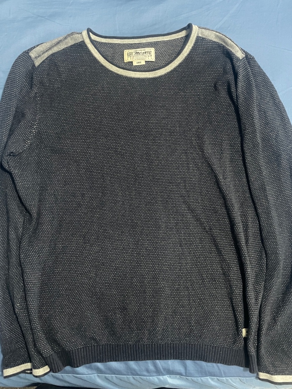 MCS Crewneck Sweater in Navy with Cream Trim Large
